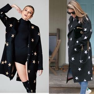 Avec Les Filles Double Face Star Print Cocoon Coat